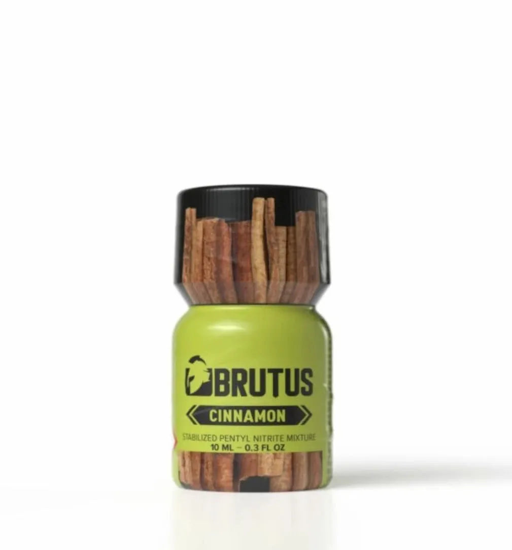 10ml bottle of Brutus cinnamon poppers with a green label on a white background