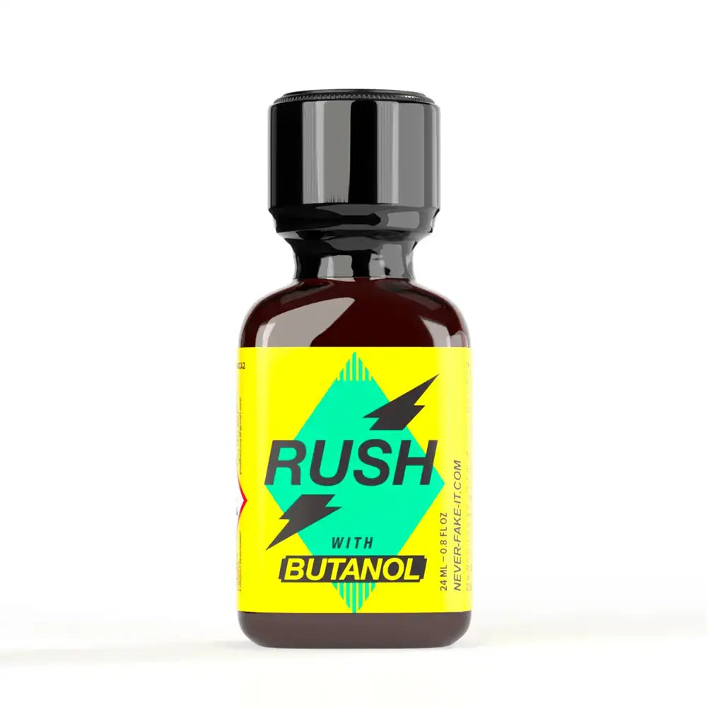 Rush with Butanol poppers 24ml bottle - premium room aroma cleaner with bright yellow and teal label