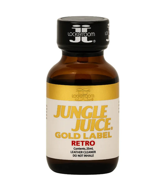 Jungle Juice Gold Label Retro 25ml poppers bottle on a white background