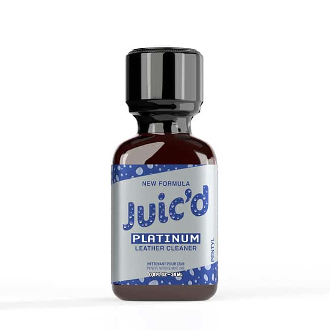 A small bottle of Juic'D Platinum Pentyl 24ml Leather Cleaner, with a new formula, displayed on a white background.
